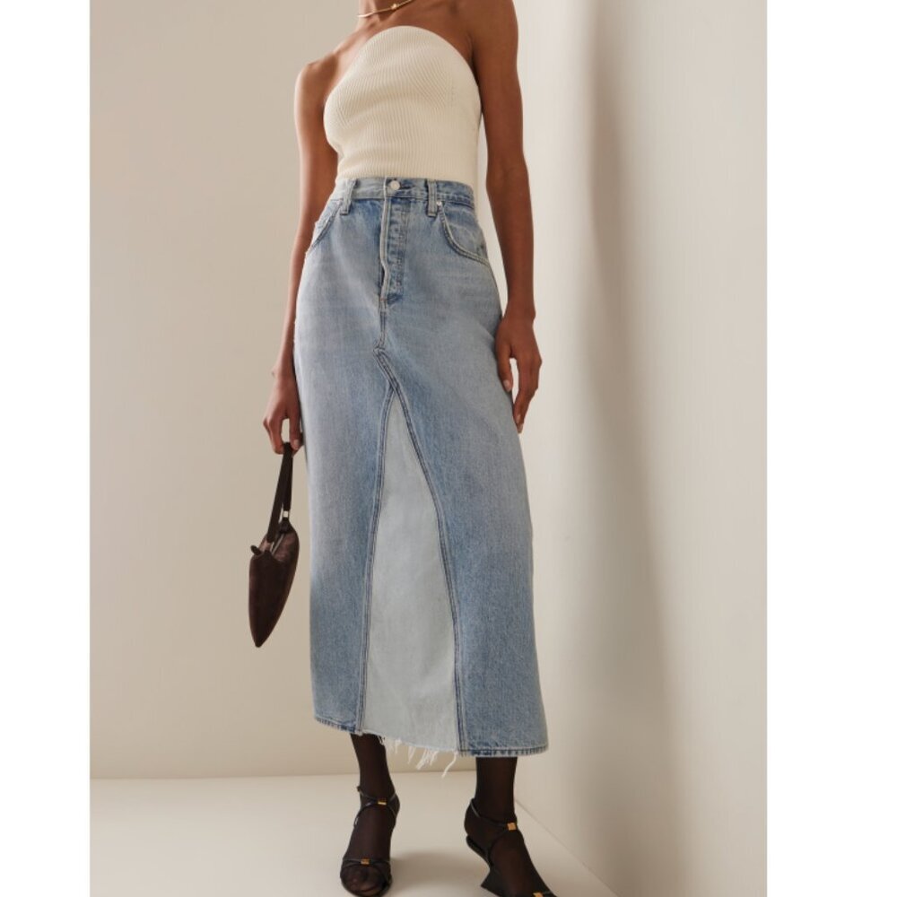 Citizens of Humanity Park Reworked Panelled Denim Midi Skirt Size 26 NWT